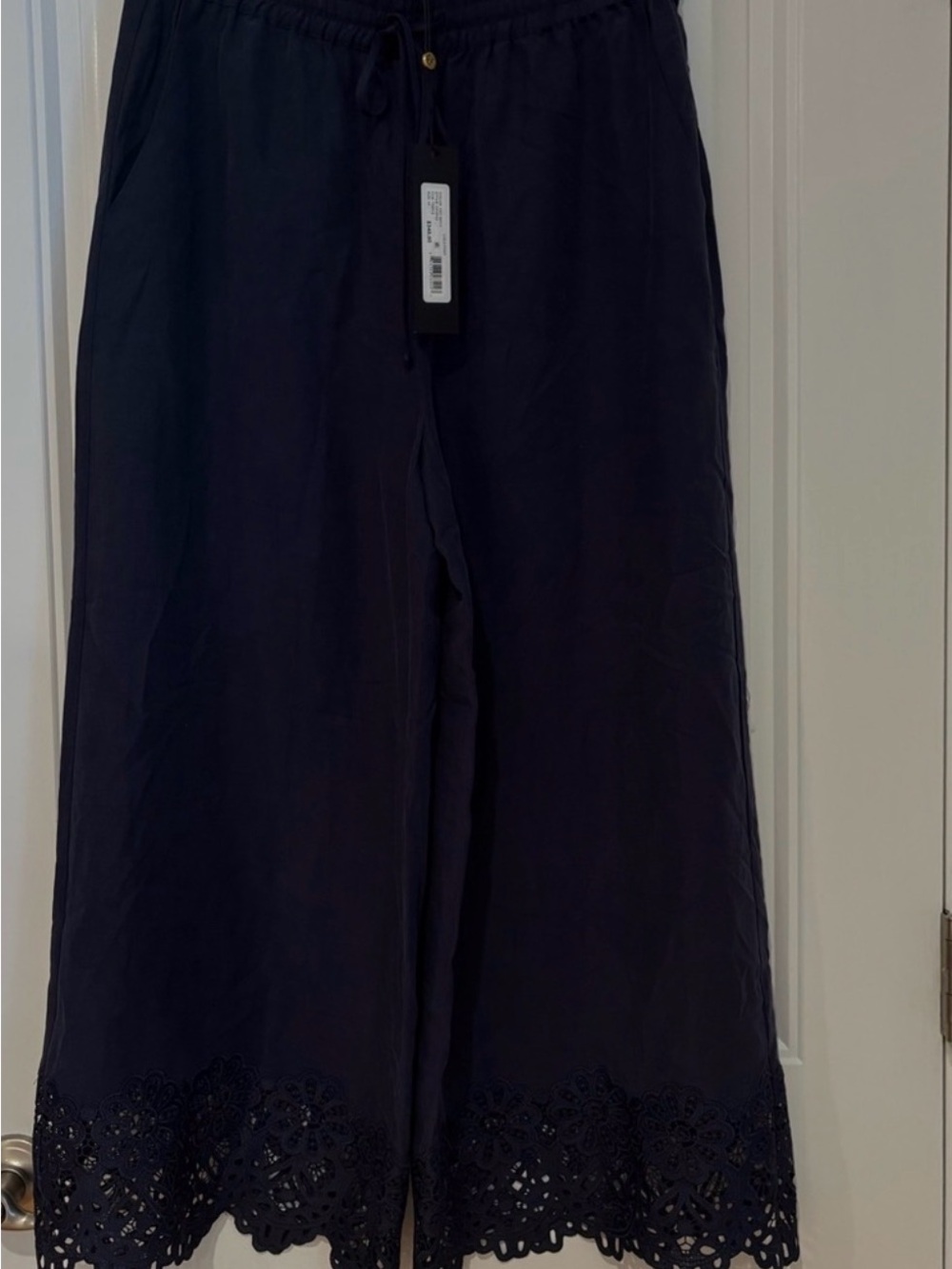 Kobi Halperin Navy Wide Leg Lace Hem Pants